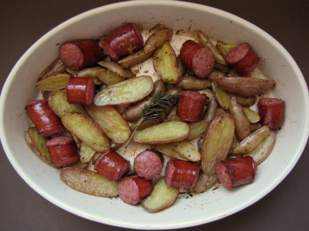 Roasted Fingerling Potatoes with Smoked Sausage