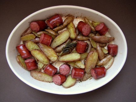 Roasted Fingerling Potatoes with Sausage