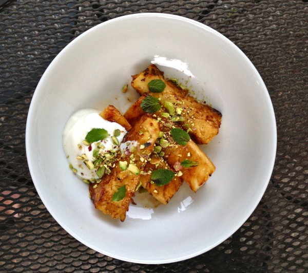 Grilled (or Roasted) Pineapple with Honey, Pistachios and Yogurt