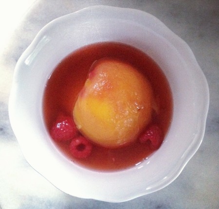Peaches Poached in Sparkling Wine, Vanilla, Honey and Cinnamon