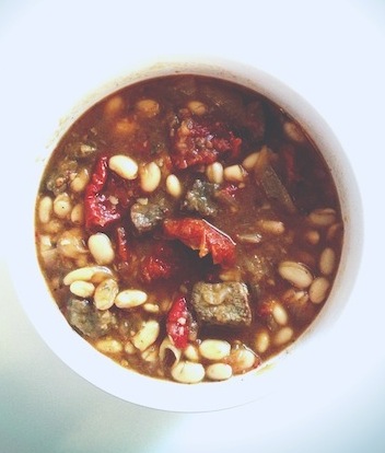 Braised beef with sun-dried tomatoes and white bean stew