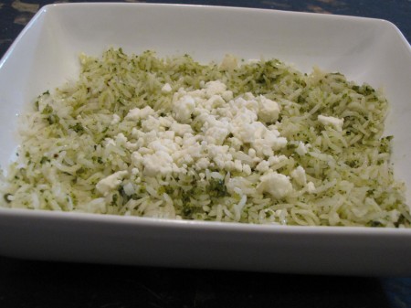 Cilantro pesto on white basmati