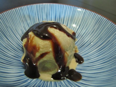 Oatmeal stout ice cream with toffee and chocolate sauce